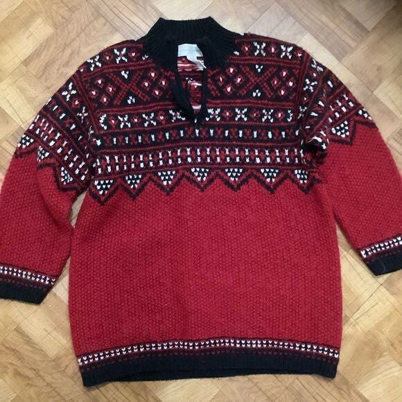 Vintage 1980s 1990s chunky warm ski snowflake 1/4 zip sweater M - Picture 5 of 5